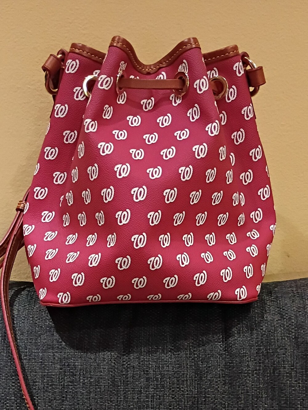 Dooney & Bourke Gretta Drawstring Bucket Bag with Washington Nationals Pattern - Picture 3 of 13